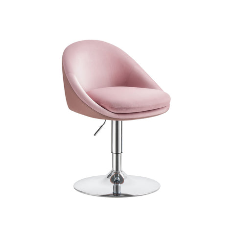 Rootz Pink Velvet and PU Leather Chair - Adjustable Seat - Backrest - Chrome Base - 52.5cm x 50cm x (81.5-93.5)cm - 6.8kg