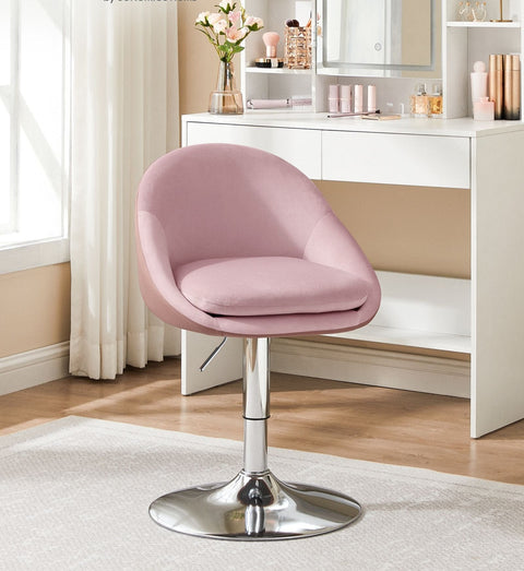 Rootz Pink Velvet and PU Leather Chair - Adjustable Seat - Backrest - Chrome Base - 52.5cm x 50cm x (81.5-93.5)cm - 6.8kg