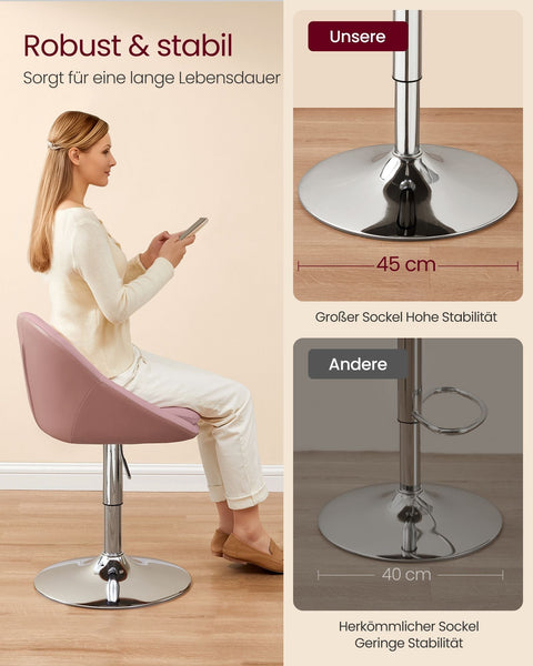 Rootz Pink Velvet and PU Leather Chair - Adjustable Seat - Backrest - Chrome Base - 52.5cm x 50cm x (81.5-93.5)cm - 6.8kg
