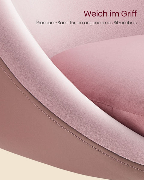 Rootz Pink Velvet and PU Leather Chair - Adjustable Seat - Backrest - Chrome Base - 52.5cm x 50cm x (81.5-93.5)cm - 6.8kg