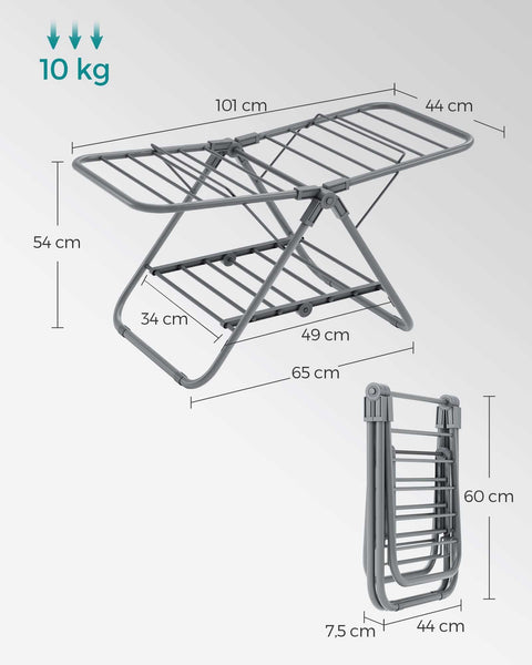 Rootz Dove Gray Steel and PP Plastic Washing Rack - Laundry Stand - Clothes Drying Rack - Compact Design - Lightweight - Easy Assembly - 44cm x 101cm x 54cm (D x W x H)