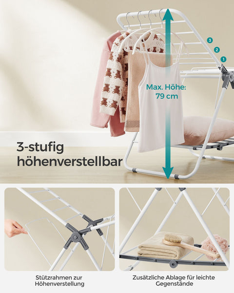 Rootz Portable Washing Rack - Laundry Stand - Clothes Drying Rack - Steel Frame - PP Plastic - Compact Design - Easy Assembly - Lightweight - Cloud White - 44cm x 101cm x 54cm (Unfolded) - 44cm x 60cm x 7.5cm (Folded)