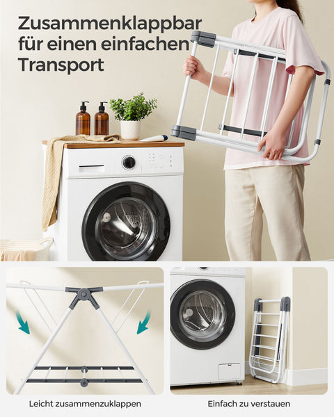 Rootz Portable Washing Rack - Laundry Stand - Clothes Drying Rack - Steel Frame - PP Plastic - Compact Design - Easy Assembly - Lightweight - Cloud White - 44cm x 101cm x 54cm (Unfolded) - 44cm x 60cm x 7.5cm (Folded)