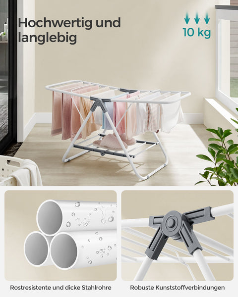 Rootz Portable Washing Rack - Laundry Stand - Clothes Drying Rack - Steel Frame - PP Plastic - Compact Design - Easy Assembly - Lightweight - Cloud White - 44cm x 101cm x 54cm (Unfolded) - 44cm x 60cm x 7.5cm (Folded)
