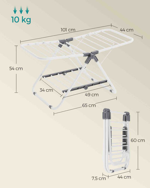 Rootz Clothes Airer - Drying Rack - Laundry Stand - Space-Saving Design - 44cm x 101cm x 54cm