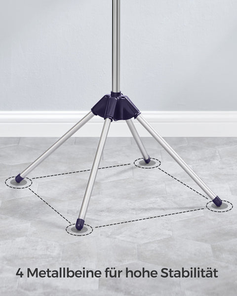 Rootz Portable Blue-Silver Washing Rack - Stainless Steel Stand - Plastic Foldable Stand - Lightweight - Compact - Easy Assembly - 65cm x 65cm x 150cm (Unfolded) - 5.5cm x 5.5cm x 182.5cm (Folded)