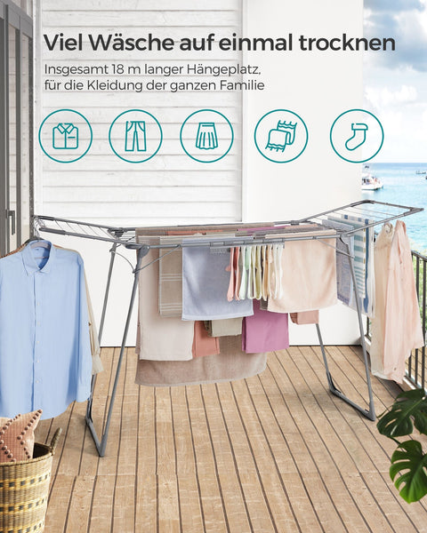 Rootz Gray Steel Camping Washing Rack - Laundry Stand - Drying Rack - Steel Frame - PP Plastic - Foldable Design - Lightweight - Easy Assembly - 56.5cm x 173cm x 96.5cm