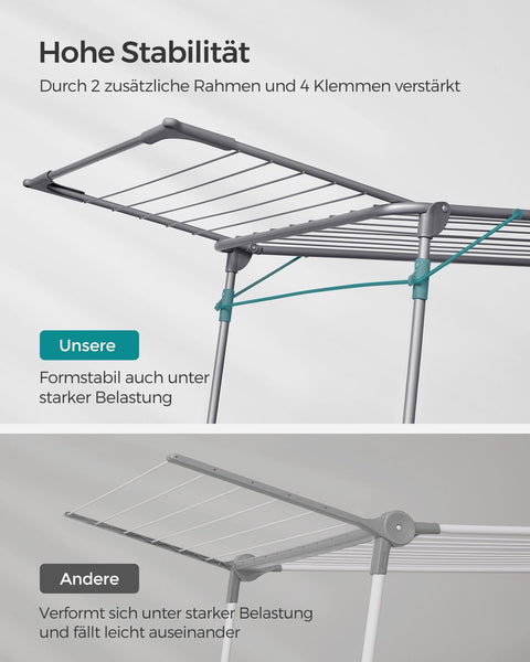 Rootz Gray Steel Camping Washing Rack - Laundry Stand - Drying Rack - Steel Frame - PP Plastic - Foldable Design - Lightweight - Easy Assembly - 56.5cm x 173cm x 96.5cm