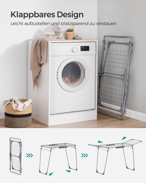 Rootz Gray Steel Camping Washing Rack - Laundry Stand - Drying Rack - Steel Frame - PP Plastic - Foldable Design - Lightweight - Easy Assembly - 56.5cm x 173cm x 96.5cm