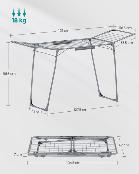 Rootz Gray Steel Camping Washing Rack - Laundry Stand - Drying Rack - Steel Frame - PP Plastic - Foldable Design - Lightweight - Easy Assembly - 56.5cm x 173cm x 96.5cm