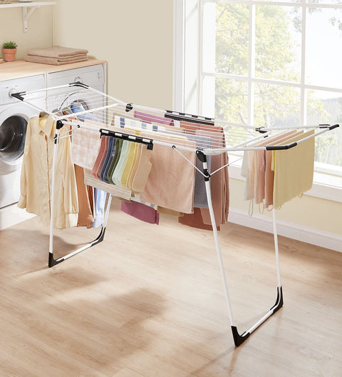 Rootz White Steel PP Plastic Washing Rack - Laundry Stand - Drying Rack - Sturdy Construction - Space Saving - Easy Assembly - 56.5cm x 173cm x 96.5cm