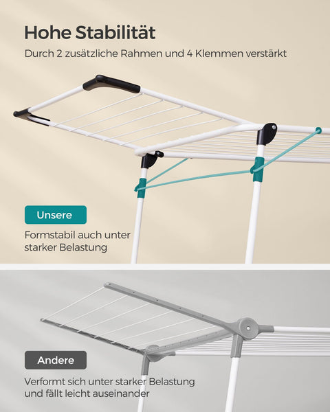 Rootz White Steel PP Plastic Washing Rack - Laundry Stand - Drying Rack - Sturdy Construction - Space Saving - Easy Assembly - 56.5cm x 173cm x 96.5cm