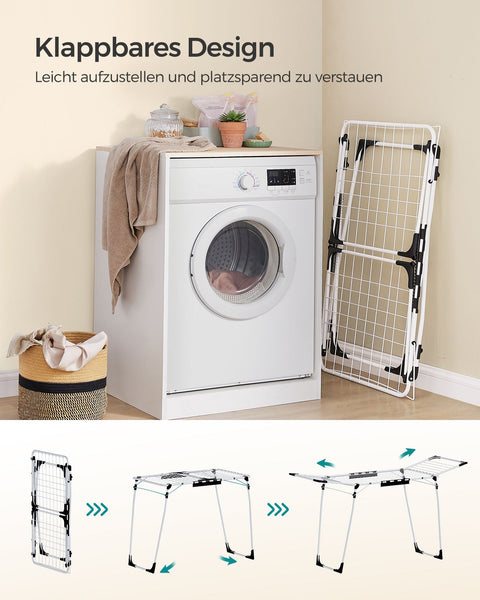 Rootz White Steel PP Plastic Washing Rack - Laundry Stand - Drying Rack - Sturdy Construction - Space Saving - Easy Assembly - 56.5cm x 173cm x 96.5cm