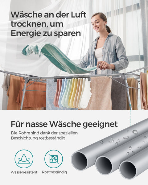 Rootz White Steel PP Plastic Washing Rack - Laundry Stand - Drying Rack - Sturdy Construction - Space Saving - Easy Assembly - 56.5cm x 173cm x 96.5cm