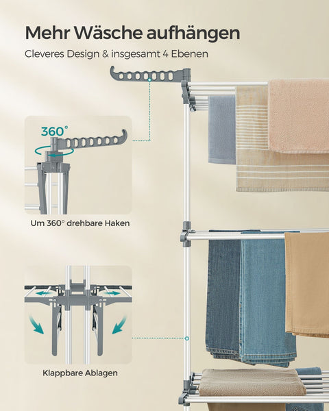 Rootz Drying Rack - Laundry Stand - Clothes Airer - Foldable Design - 64cm x 126cm x 172cm Unfolded