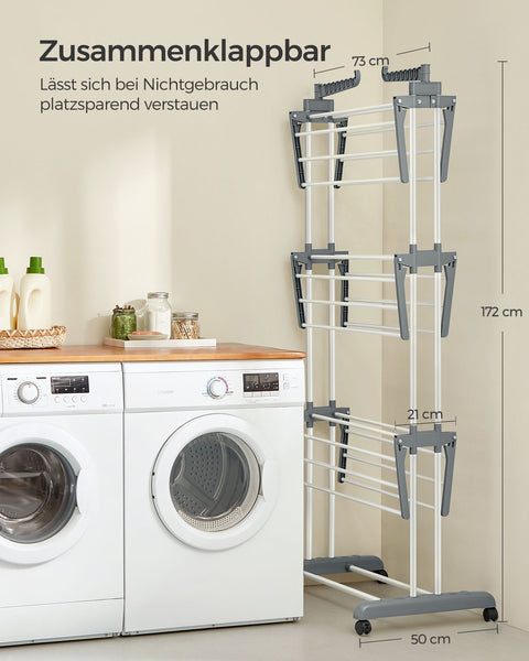 Rootz Drying Rack - Laundry Stand - Clothes Airer - Foldable Design - 64cm x 126cm x 172cm Unfolded
