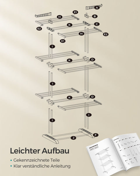 Rootz Drying Rack - Laundry Stand - Clothes Airer - Foldable Design - 64cm x 126cm x 172cm Unfolded