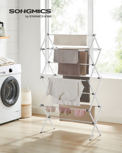 Rootz White Steel PP Washing Rack - Dish Drainer - Drying Rack - Lightweight - Compact Design - Easy Assembly - 37cm x 75cm x 135.1cm