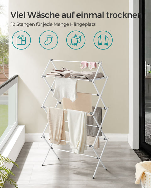 Rootz White Steel PP Washing Rack - Dish Drainer - Drying Rack - Lightweight - Compact Design - Easy Assembly - 37cm x 75cm x 135.1cm