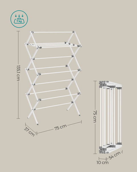 Rootz White Steel PP Washing Rack - Dish Drainer - Drying Rack - Lightweight - Compact Design - Easy Assembly - 37cm x 75cm x 135.1cm