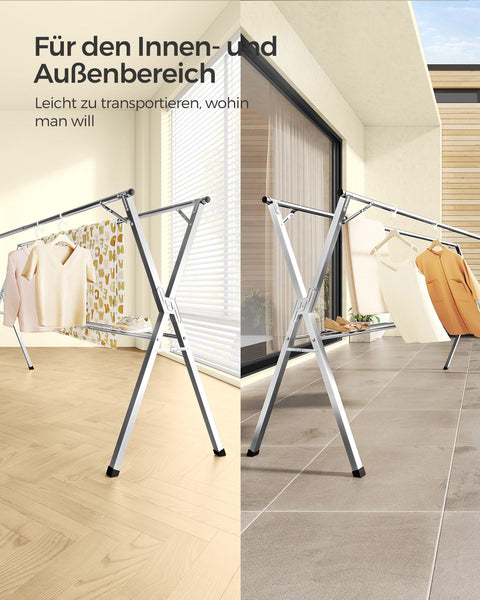Rootz Extendable Drying Rack - Laundry Rack - Clothes Airer - Stainless Steel - 66cm x (133-200cm) x 130cm