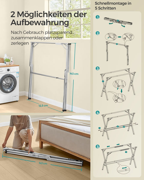 Rootz Extendable Drying Rack - Laundry Rack - Clothes Airer - Stainless Steel - 66cm x (133-200cm) x 130cm
