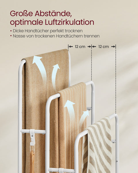 Rootz Towel Holder with 3 Bars - Cloud White Natural Beige - Metal Chipboard - 70cm x 30cm x 100cm - Heavy Duty - Storage Organizer