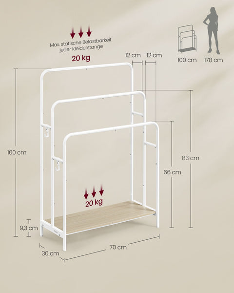 Rootz Towel Holder with 3 Bars - Cloud White Natural Beige - Metal Chipboard - 70cm x 30cm x 100cm - Heavy Duty - Storage Organizer