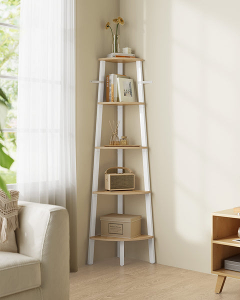 Rootz 5 Level Bookcase - Industrial Bookshelf - Corner Shelf - Space Saver - 37.2cm x 37.2cm x 159cm