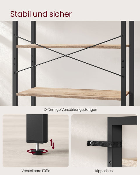 Rootz 6 Tier Bookshelf - Storage Rack - Chipboard Steel - Large Capacity - Easy Assembly - Camel Brown Ink Black - 30cm x 80cm x 186cm
