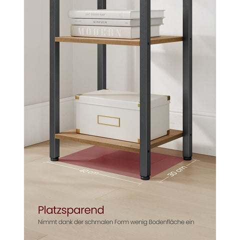 Rootz Bookshelf Dark Walnut-Black - Chipboard Steel - Tall Storage Unit - Sturdy Construction - Easy Assembly - 30cm x 40cm x 187.5cm