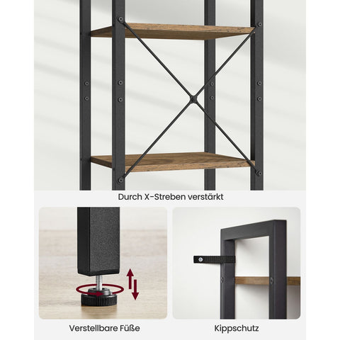 Rootz Bookshelf Dark Walnut-Black - Chipboard Steel - Tall Storage Unit - Sturdy Construction - Easy Assembly - 30cm x 40cm x 187.5cm