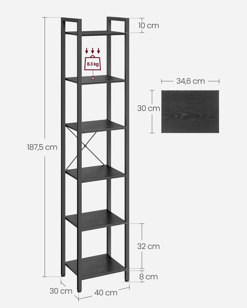 Rootz Bookcase with 6 Shelves - Display Cabinet - Storage Rack - Easy Assembly - 90cm x 30cm x 180cm