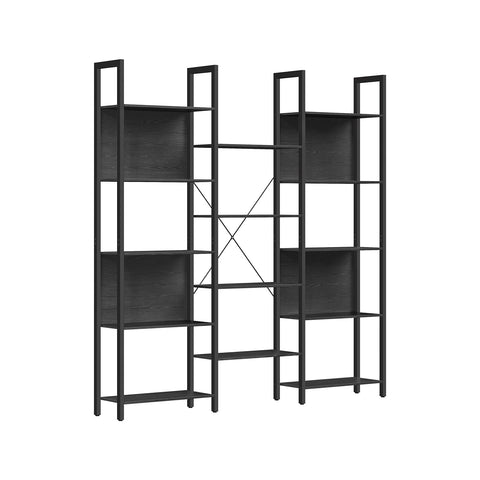 Rootz Bookshelf - Ebony Black-Ink Black - Chipboard Steel - Large Storage - Sturdy Construction - Easy Assembly - 24cm x 158cm x 166cm