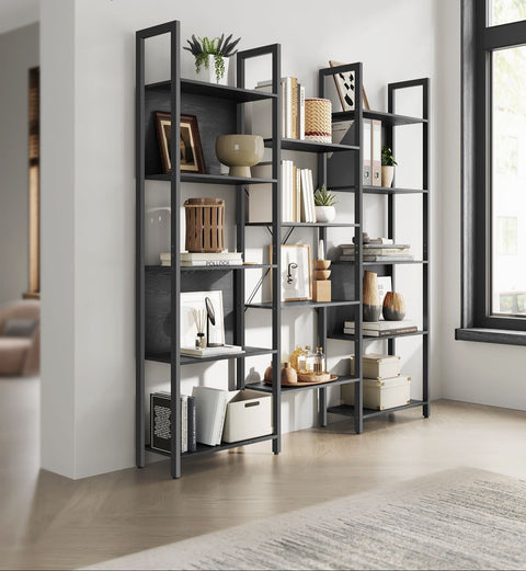 Rootz  Black Standing Shelf - Bookcase - Storage Rack - Metal Frame - 158cm x 24cm x 166cm