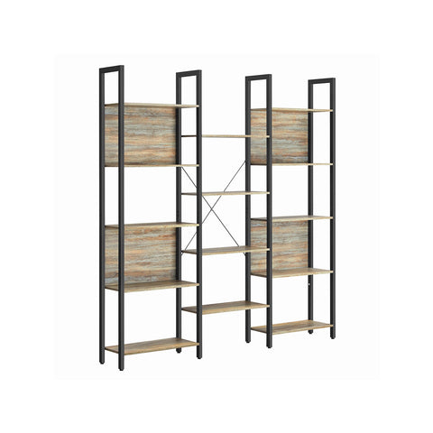 Rootz Bookshelf with Blue Grain-Black Oak Finish - Chipboard Steel - Large Storage Unit - Sturdy Construction - Easy Assembly - 24cm x 158cm x 166cm