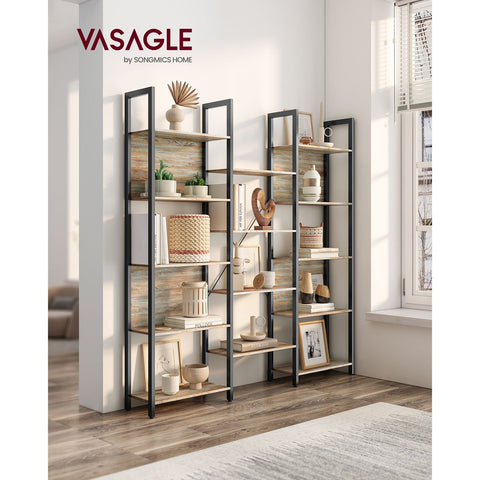 Rootz Bookshelf with Blue Grain-Black Oak Finish - Chipboard Steel - Large Storage Unit - Sturdy Construction - Easy Assembly - 24cm x 158cm x 166cm