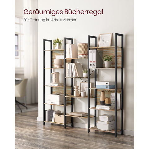 Rootz Bookshelf with Blue Grain-Black Oak Finish - Chipboard Steel - Large Storage Unit - Sturdy Construction - Easy Assembly - 24cm x 158cm x 166cm