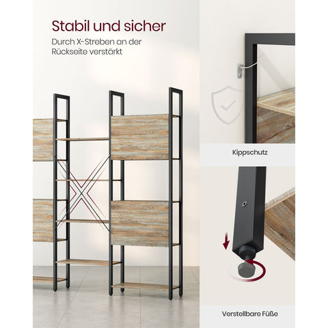 Rootz Standing Shelf Unit - 14 Shelf Bookcase - Brown-Black - Space-Saving Storage - 24cm x 158cm x 166cm