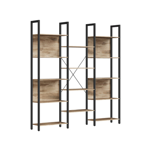 Rootz Bookshelf - Storage Rack - Chipboard Steel - Large Capacity - Easy Assembly - Camel Brown Ink Black - 24cm x 158cm x 166cm
