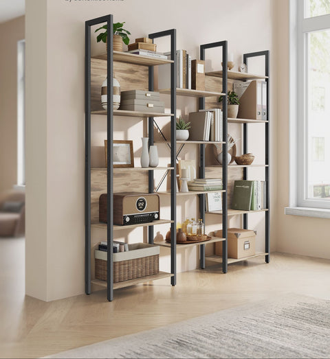 Rootz Industrial Standing Shelf - 14 Tier Shelf - Bookcase - Sturdy Design - 24cm x 158cm x 166cm -  Brown - Black