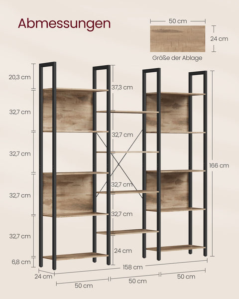 Rootz Industrial Standing Shelf - 14 Tier Shelf - Bookcase - Sturdy Design - 24cm x 158cm x 166cm -  Brown - Black
