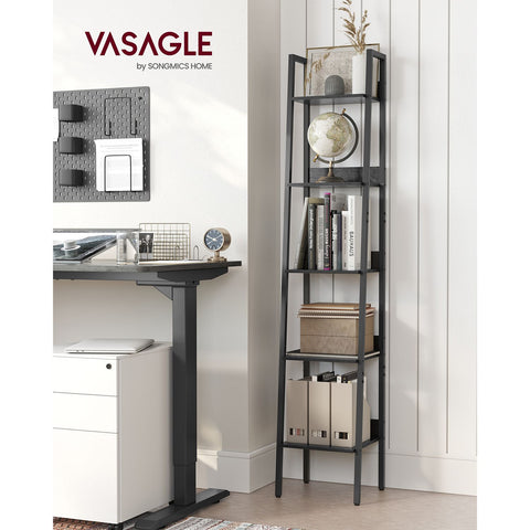 Rootz Black Wood Look Book Shelf - Chipboard Steel - Tall Bookcase - Sturdy Storage - Modern Design - 30cm x 33.8cm x 170cm