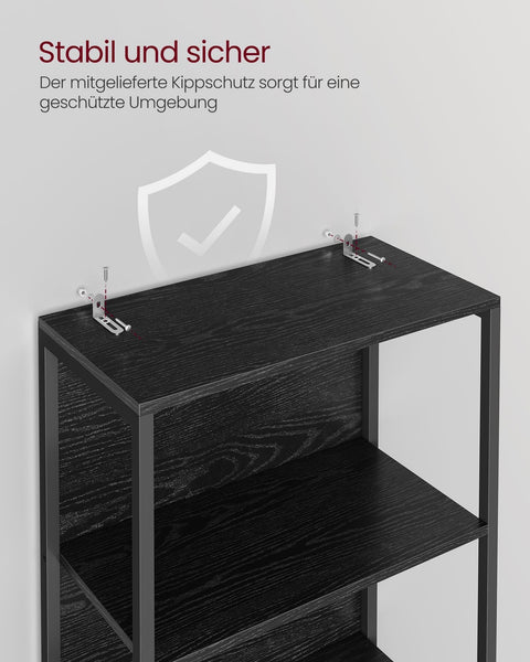 Rootz 6 Tier Bookcase with Lights - Display Shelf - Storage Organizer - Steel & Chipboard - Ebony Black - 30.3cm x 60cm x 178.6cm