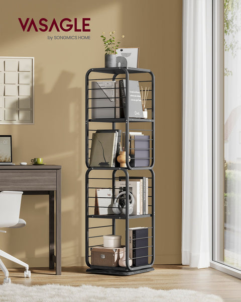 Rootz Bookshelf - Ebony Black-Ink Black - Chipboard Steel - Large Storage - Sturdy Construction - Easy Assembly - 43cm x 43cm x 158cm