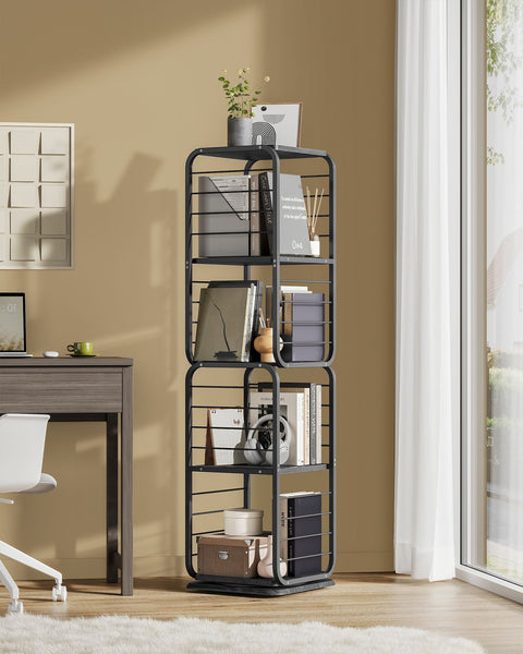 Rootz Bookshelf - Ebony Black-Ink Black - Chipboard Steel - Large Storage - Sturdy Construction - Easy Assembly - 43cm x 43cm x 158cm