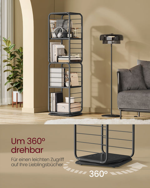 Rootz Bookshelf - Ebony Black-Ink Black - Chipboard Steel - Large Storage - Sturdy Construction - Easy Assembly - 43cm x 43cm x 158cm