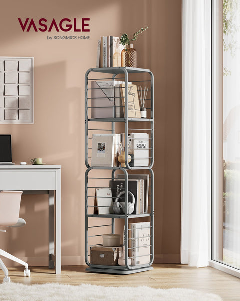 Rootz Dove Gray Bookshelf - Storage Rack - Shelving Unit - Chipboard and Steel - 43cm x 43cm x 158cm - Lightweight - Sturdy - Easy Assembly