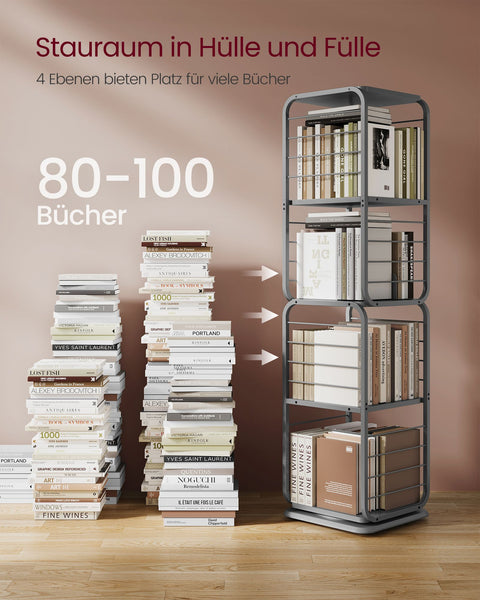 Rootz Dove Gray Bookshelf - Storage Rack - Shelving Unit - Chipboard and Steel - 43cm x 43cm x 158cm - Lightweight - Sturdy - Easy Assembly