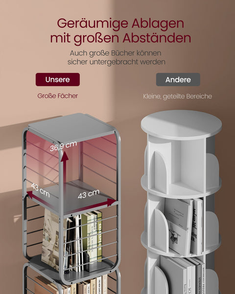 Rootz Dove Gray Bookshelf - Storage Rack - Shelving Unit - Chipboard and Steel - 43cm x 43cm x 158cm - Lightweight - Sturdy - Easy Assembly